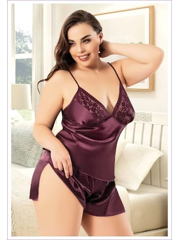 Büyük Beden Saten Şortlu Pijama Takımı Miss Laris 4237