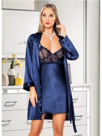 Dantelli İnce Askılı Saten Gecelik Takım Kadın Gecelik Miss Laris 5051