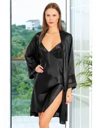 Yandan Yırtmaçlı Saten Gecelik Kadın Gecelik Miss Laris 5054