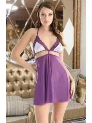 Mor Desenli Tül Fantezi Gecelik Nathalie 2043