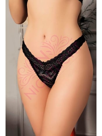 Siyah Dantelli Fantezi String Kadın Külot NightLight 9162-1