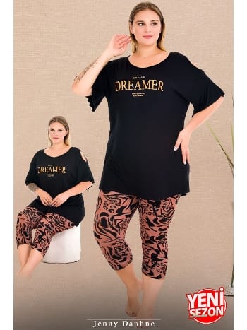 Desenli Kısa Kollu Kapri Pijama Takımı Lady 10733
