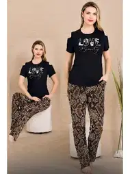 Kısa Kollu Desenli Pijama Takımı Lady 12664