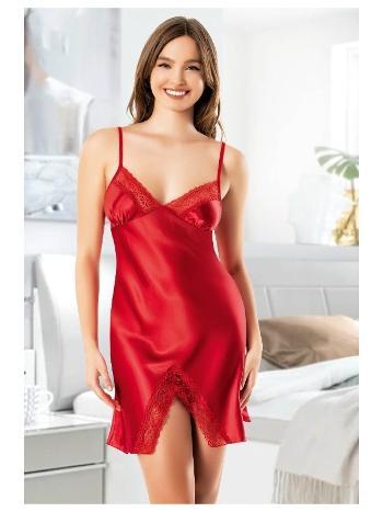 Önden Dantel Yırtmaçlı İnce Askılı Saten Kısa Gecelik Miss Laris 2133