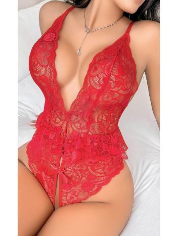 Özel Bölgesi Arkası Açık Dantel Kırmızı Fantazi Body NightLight 7058