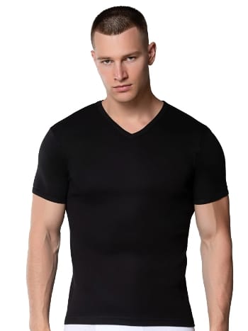 Pamuklu Siyah V Yaka Kısa Kollu Erkek Atlet Fanila Gümüş 4051