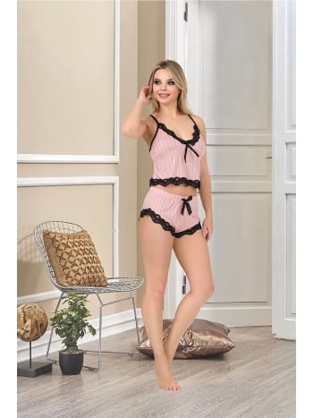 İnce Askılı Leopar Desenli Kısa Şortlu Pijama Takım İzabel 0104