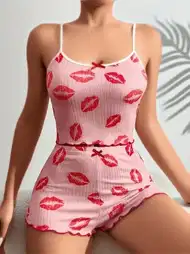 Leopar Desenli Dantel Askılı Şort Takım Lily Bianca 13012