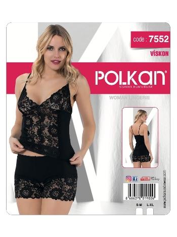 Dantelli Somon Şortlu Pijama Takımı Polkan 7552