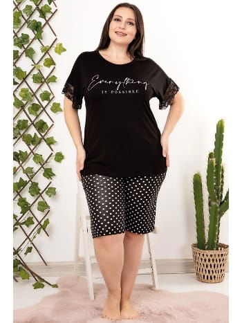 Puantiyeli Dantel Detaylı Şortlu Pijama Takımı Lady 10406