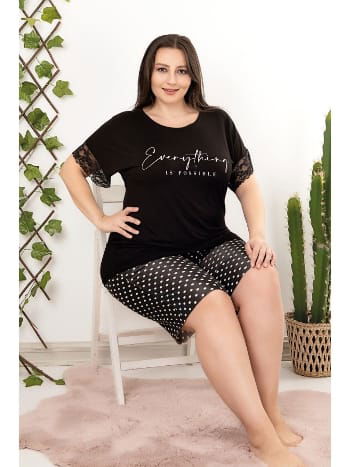 Puantiyeli Dantel Detaylı Şortlu Pijama Takımı Lady 10406 - 2