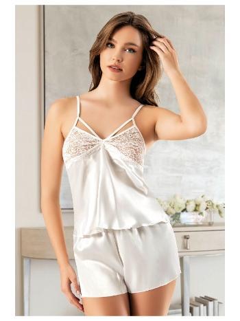 Saten Göğüs Pencereli İnce Askılı Şort Pijama Takımı Miss Laris 3126