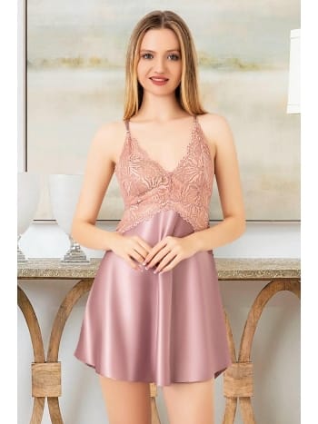 Saten Pudra Dantel İşlemeli Gecelik Miss Laris 2084