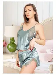 Saten Şortlu Pijama Takımı Su Yeşili Miss Laris 3085