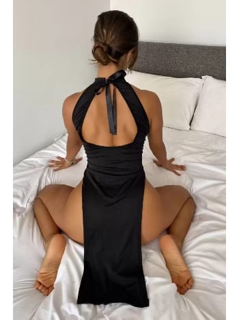Yanlardan Yırtmaçlı Tek Parça Body Siyah Nathalie 1006