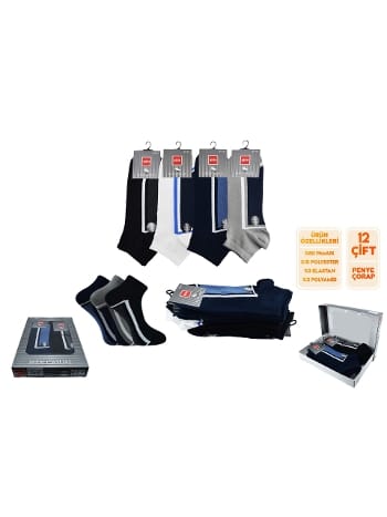 Dikişsiz Pamuklu Ter Emici Erkek Patik Çorap Seti Şirin 7090