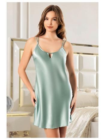 Sırt Dantel Dekolteli Kısa Çift Askılı Saten Gecelik Miss Laris 2111