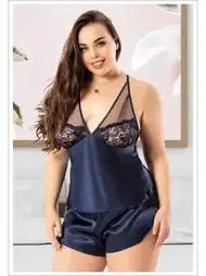 Sırtı Çapraz Askılı Dantelli Yırtmaçlı Saten Pijama Takım Miss Laris 4238