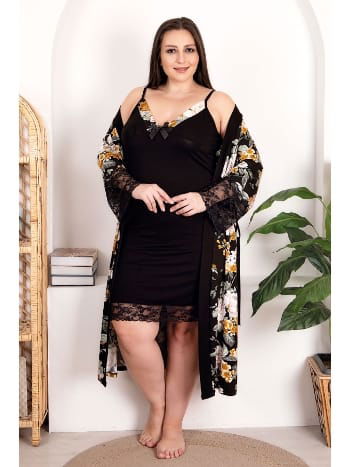 Çiçek Desenli Somon Gecelik Sabahlık Takımı Lady 19202