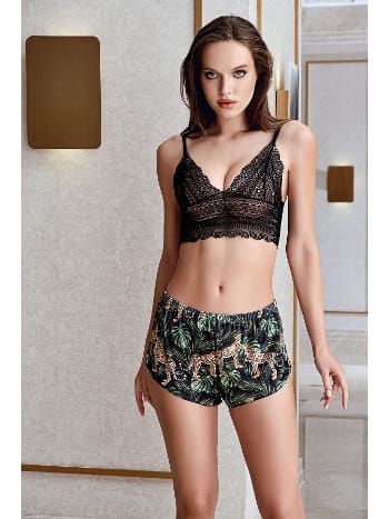 Siyah Dantel Braletli Şort Takım New Night 156