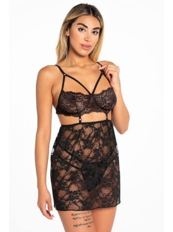 Siyah Dantel Detaylı Tek Parça Gecelik Nathalie 2023