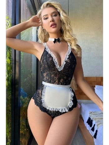 Siyah Dantel Detaylı Mini Kostüm Jesica Bella 15010