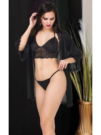 Somon Renkli Dantel Detaylı Sabahlıklı Tanga Sütyen Takımı İzabel 0903