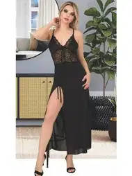 Siyah Yırtmaçlı Tül Uzun Erotik Gecelik İzabel 2019