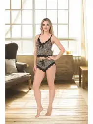 Leopar Desenli Askılı Şortlu Pijama Takımı İzabel 0116