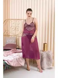 Transparan Büyük Beden Uzun Kadın Gecelik İzabel 5002