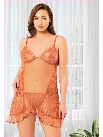 Bordo Dantelli İnce Askılı Fantazi Gecelik Miss Laris 4406