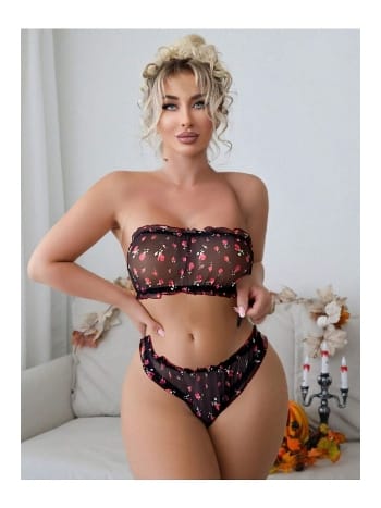 Tül Desenli Fantazi Büstiyer Takım missisX 3050