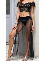 Siyah Tül Pareo Etek Plaj Elbisesi Venlisa 9700