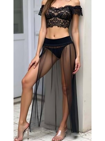 Siyah Tül Pareo Etek Plaj Elbisesi Venlisa 9700