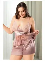 Tüllü İnce Askılı Büyük Beden Şort Pijama Takımı Miss Laris 4246
