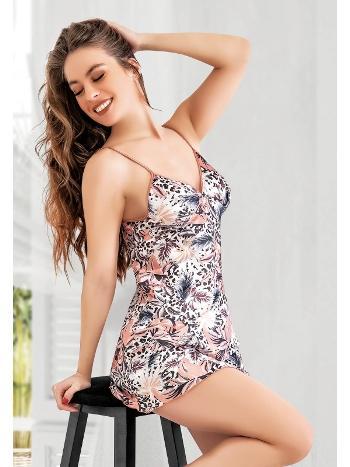 Çiçek Desenli İnce Askılı Saten Kadın Gecelik Miss Laris 2067