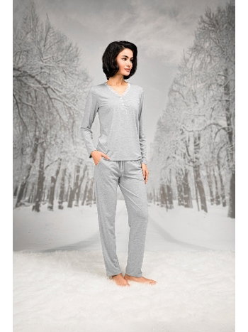 Pamuklu Dantel Detaylı Uzun Kollu Pijama Takımı Doreanse 26K4105