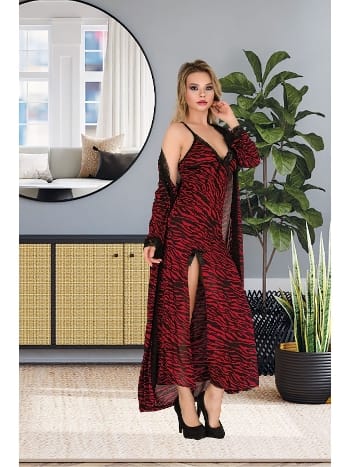 Uzun Yandan Yırtmaçlı Kadın Sabahlık Gecelik Somon İzabel 6010