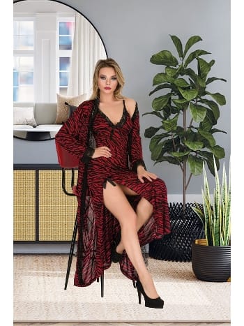 Uzun Yandan Yırtmaçlı Kadın Sabahlık Gecelik Somon İzabel 6010 - 2