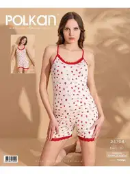 Viskon Askılı Şort Pijama Takımı Beyaz Polkan 24704