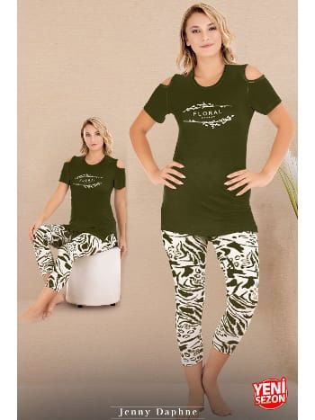 Viskon Desenli Kısa Kollu Kapri Pijama Takımı Lady 12070