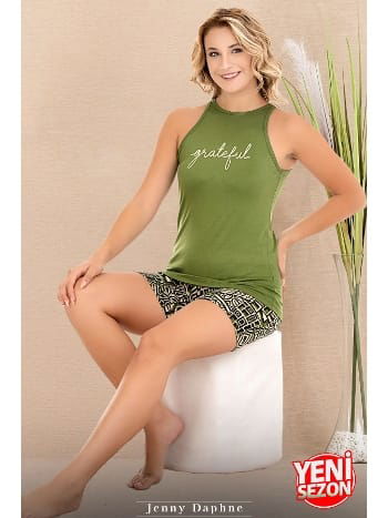 Viskon Kumaş Kolsuz Şortlu Kadın Pijama Takımı Lady 7729 - 2