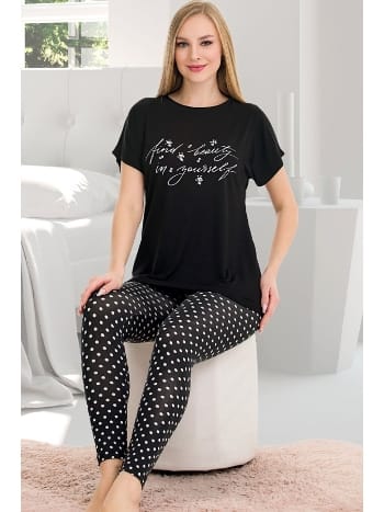 Puantiyeli Viskon Kısa Kol Pijama Takımı Lady 12565