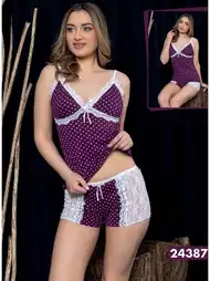 Dantelli Viskon Şort Pijama Takımı Polkan 24387
