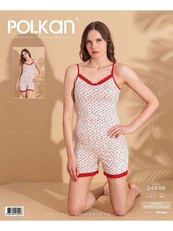 Viskon Avokado Desenli Şort Pijama Takım Polkan 24699