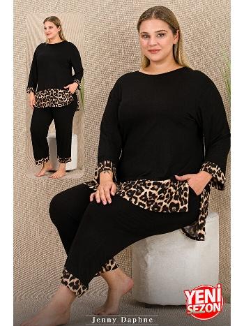 Leopar Desenli Viskon Uzun Kollu Büyük Beden Pijama Takımı Lady 11421