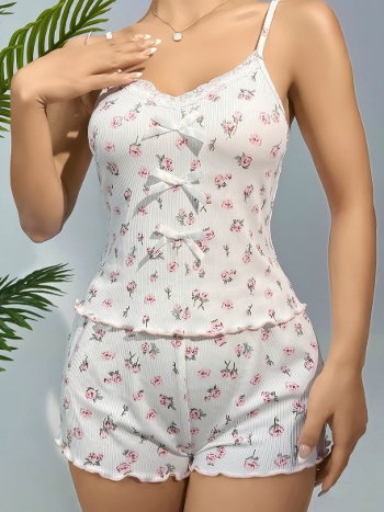 Dantelli İnce Askılı Şort Pijama Takımı Lily Bianca 13105