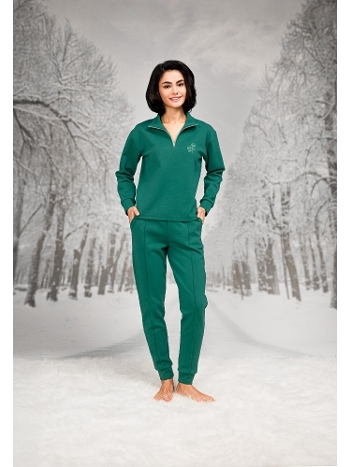 Pamuklu ve Polyester Yakası Fermuarlı Kadın T-shirt Pantolon Takım Doreanse 26K4103