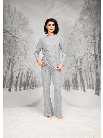 Pamuklu Yandan Büzgülü T-Shirt İspanyol Paça Pantolon Takım Doreanse 4098