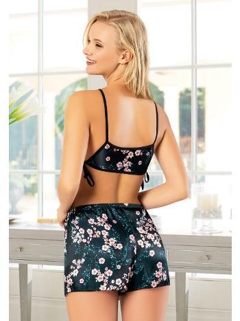 Çiçek Desenli Saten Büstiyer Şort Takım Miss Laris 3068 - 2